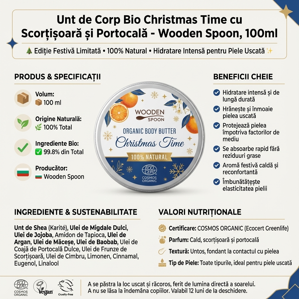 Unt de Corp Bio Christmas Time cu Scorțișoară și Portocală - Wooden Spoon, 100ml 4