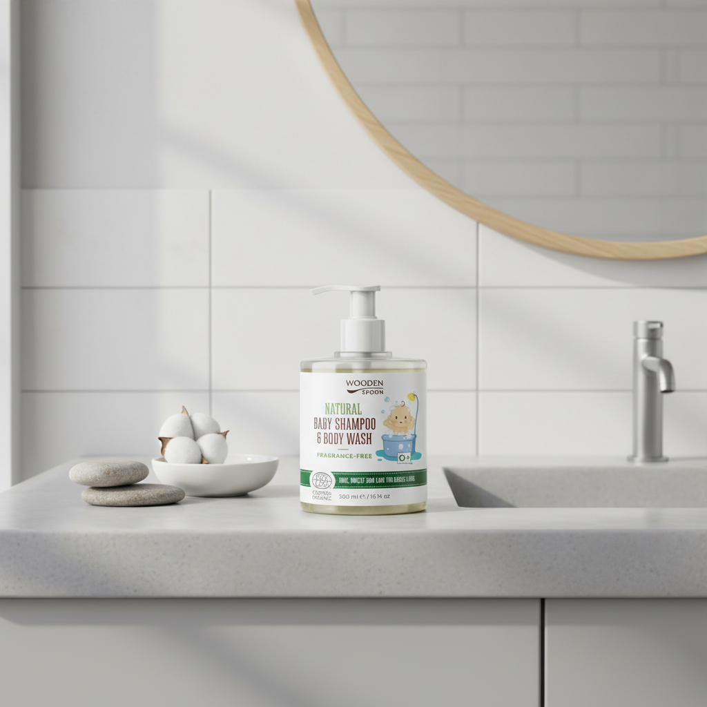 Șampon și Gel de Duș Natural Fără Parfum pentru Bebeluși și Copii 300ml - Wooden Spoon | Certificat Organic COSMOS 2