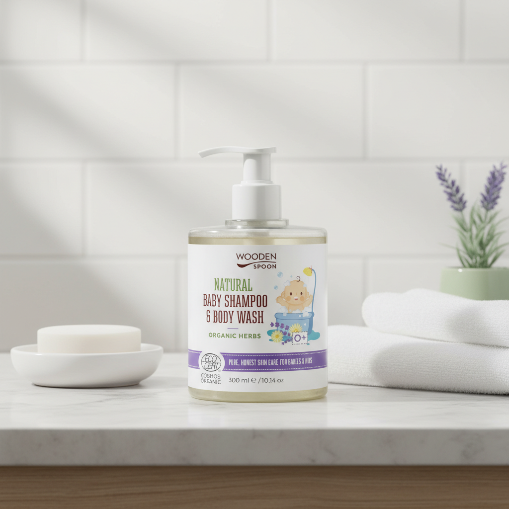 Șampon și Gel de Duș Organic pentru Bebelui și Copii cu Plante Bio - Wooden Spoon 300ml 2