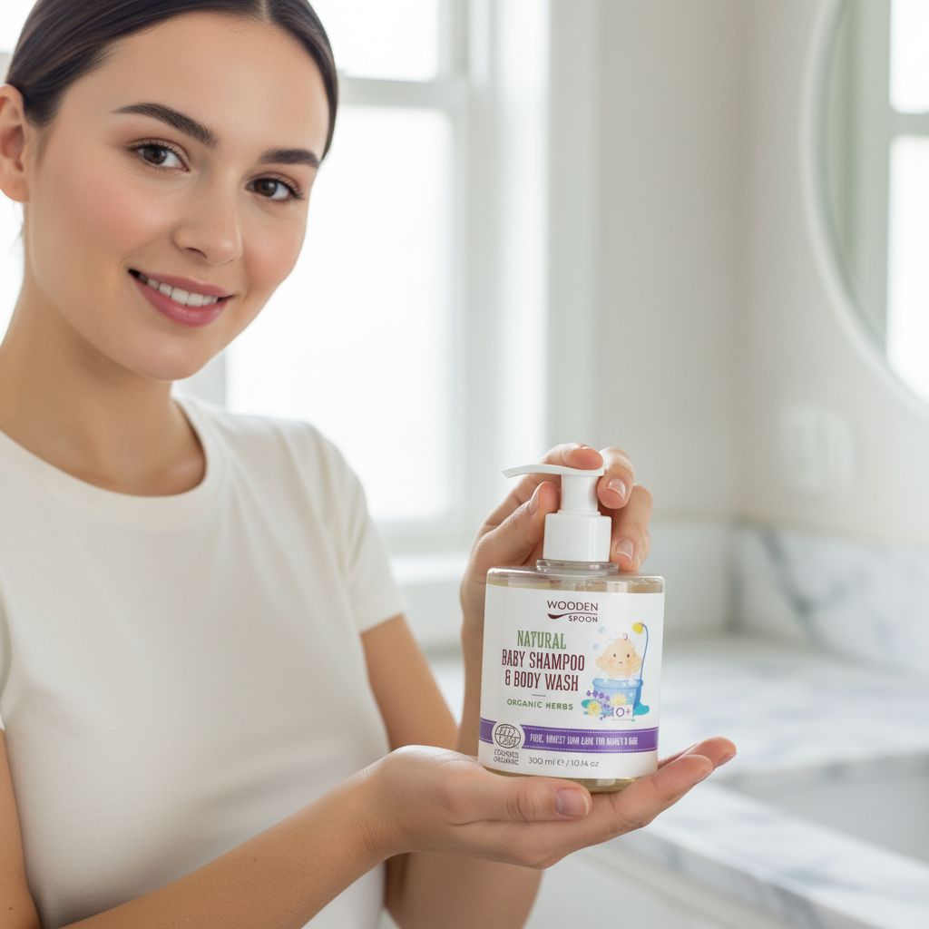 Șampon și Gel de Duș Organic pentru Bebelui și Copii cu Plante Bio - Wooden Spoon 300ml 3