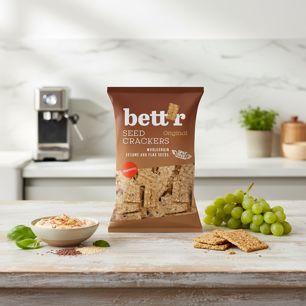 Crackers Integrali Bio cu Susan și Semințe de In Bettr - Gustare Crocantă & Sănătoasă, 150g 2