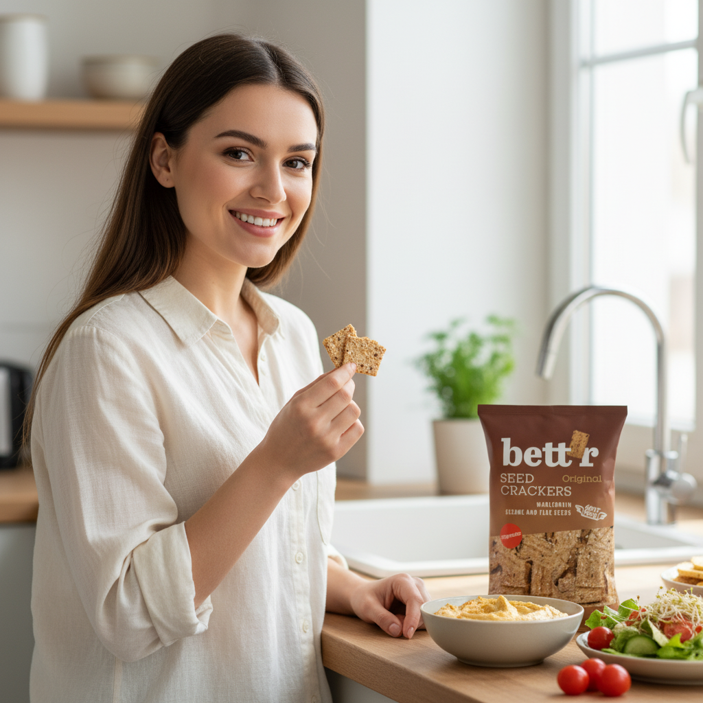 Crackers Integrali Bio cu Susan și Semințe de In Bettr - Gustare Crocantă & Sănătoasă, 150g 3