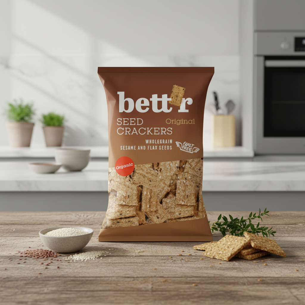 Crackers Integrali Bio cu Susan și Semințe de In Bettr - Gustare Crocantă & Sănătoasă, 150g