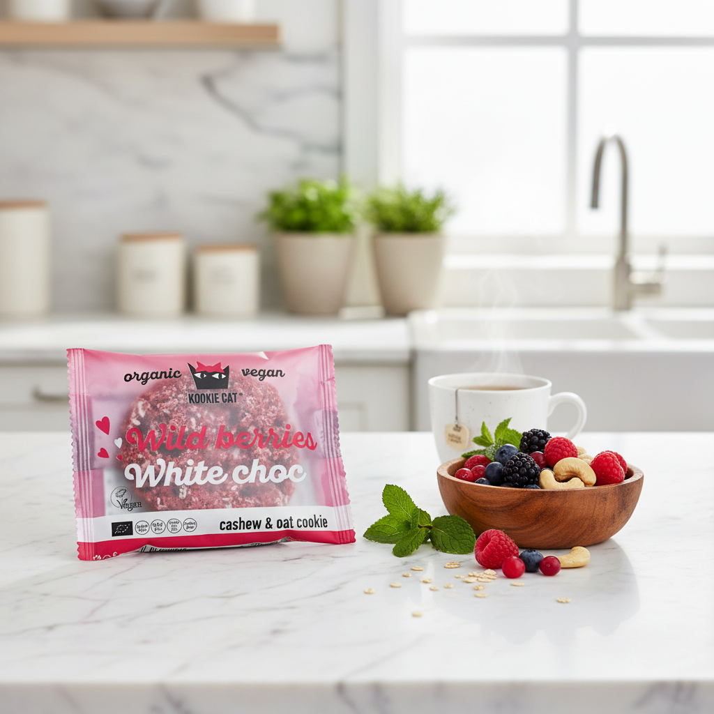 Kookie Cat Wild Berries - Biscuite Bio Vegan cu Ovăz, Fructe de Pădure și Caju, Fără Gluten, 50g 2