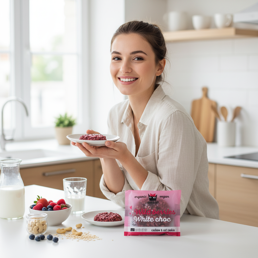 Kookie Cat Wild Berries - Biscuite Bio Vegan cu Ovăz, Fructe de Pădure și Caju, Fără Gluten, 50g 3