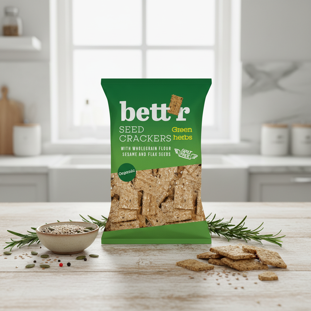 Crackers Integrali Bio cu Ierburi și Semințe Bettr - Gustare Crocantă 150g