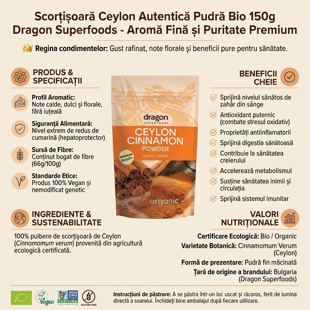 Scorțișoară Ceylon Autentică Pudră Bio 150g Dragon Superfoods - Aromă Fină și Puritate Premium 4