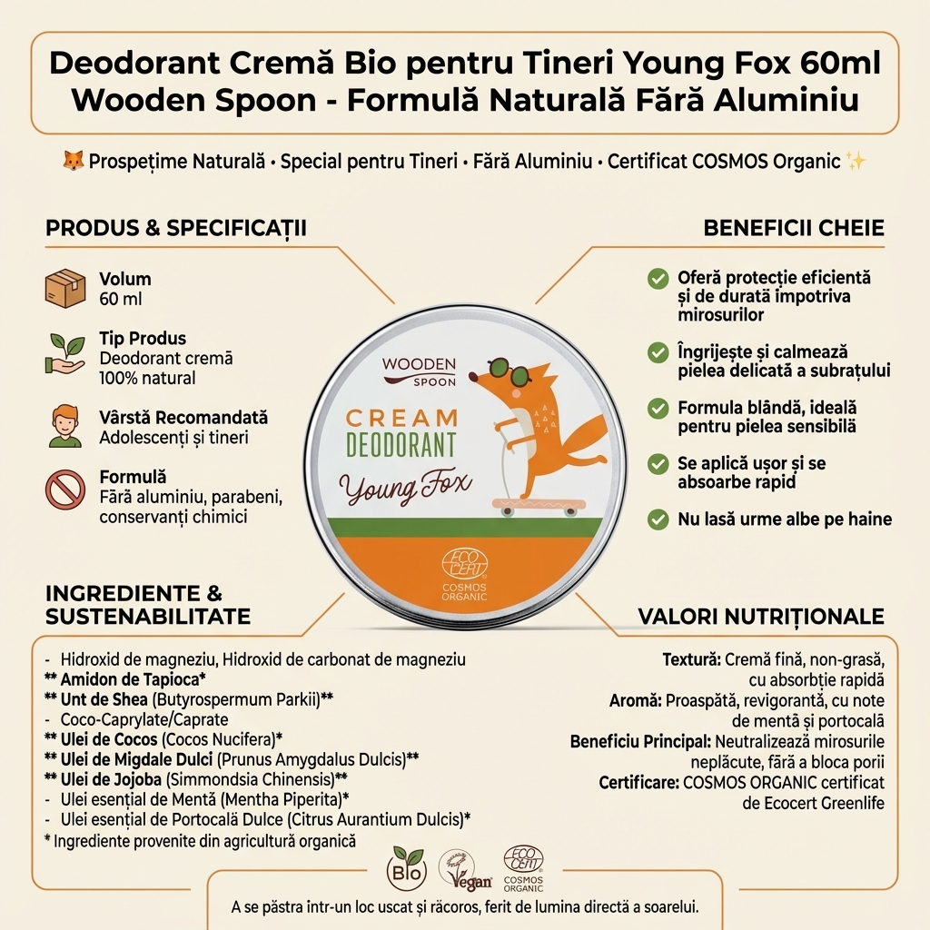 Deodorant Cremă Bio pentru Tineri Young Fox 60ml Wooden Spoon - Formulă Naturală Fără Aluminiu 4