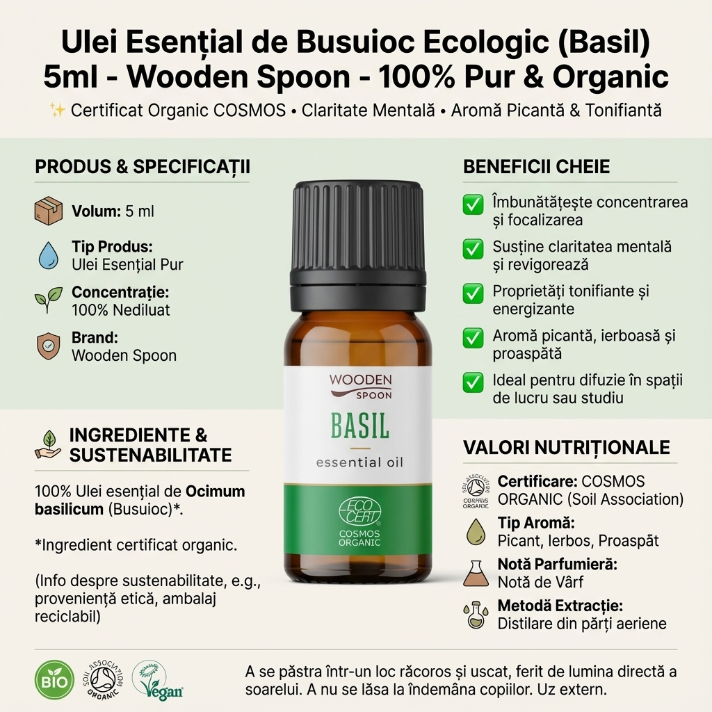 Ulei Esențial de Busuioc Ecologic (Basil) 5ml - Wooden Spoon - 100% Pur & Organic 4