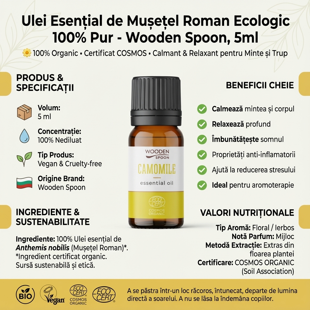 Ulei Esențial de Mușețel Roman Ecologic 100% Pur - Wooden Spoon, 5ml 4