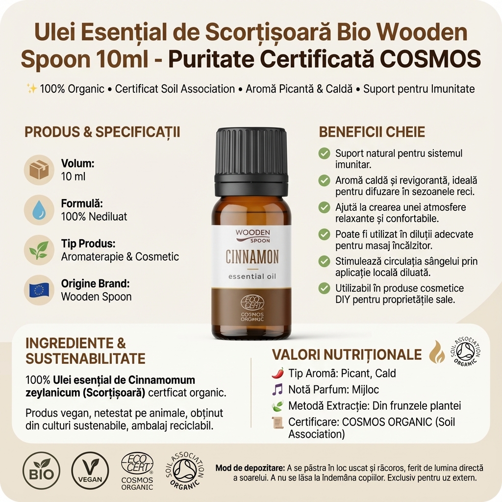 Ulei Esențial de Scorțișoară Bio Wooden Spoon 10ml - Puritate Certificată COSMOS 4