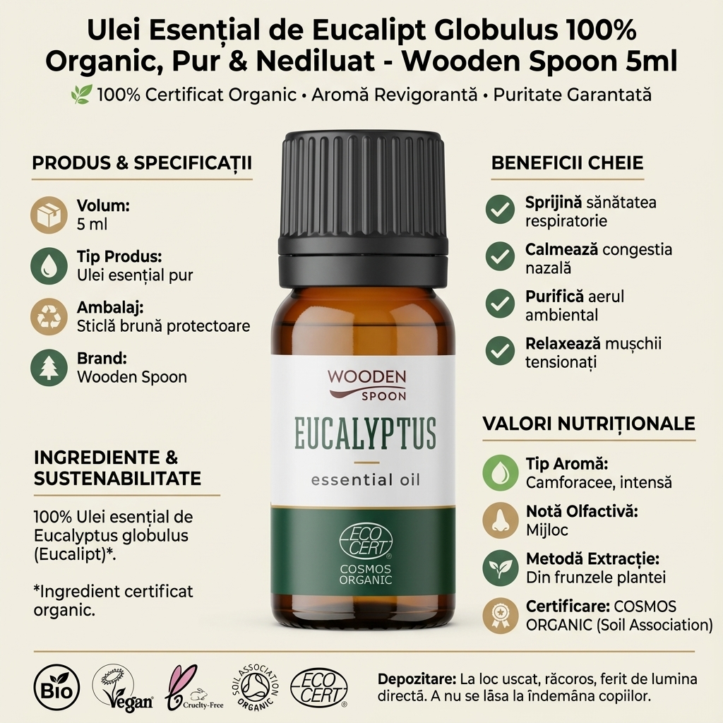 Ulei Esențial de Eucalipt Globulus 100% Organic, Pur & Nediluat - Wooden Spoon 5ml 4