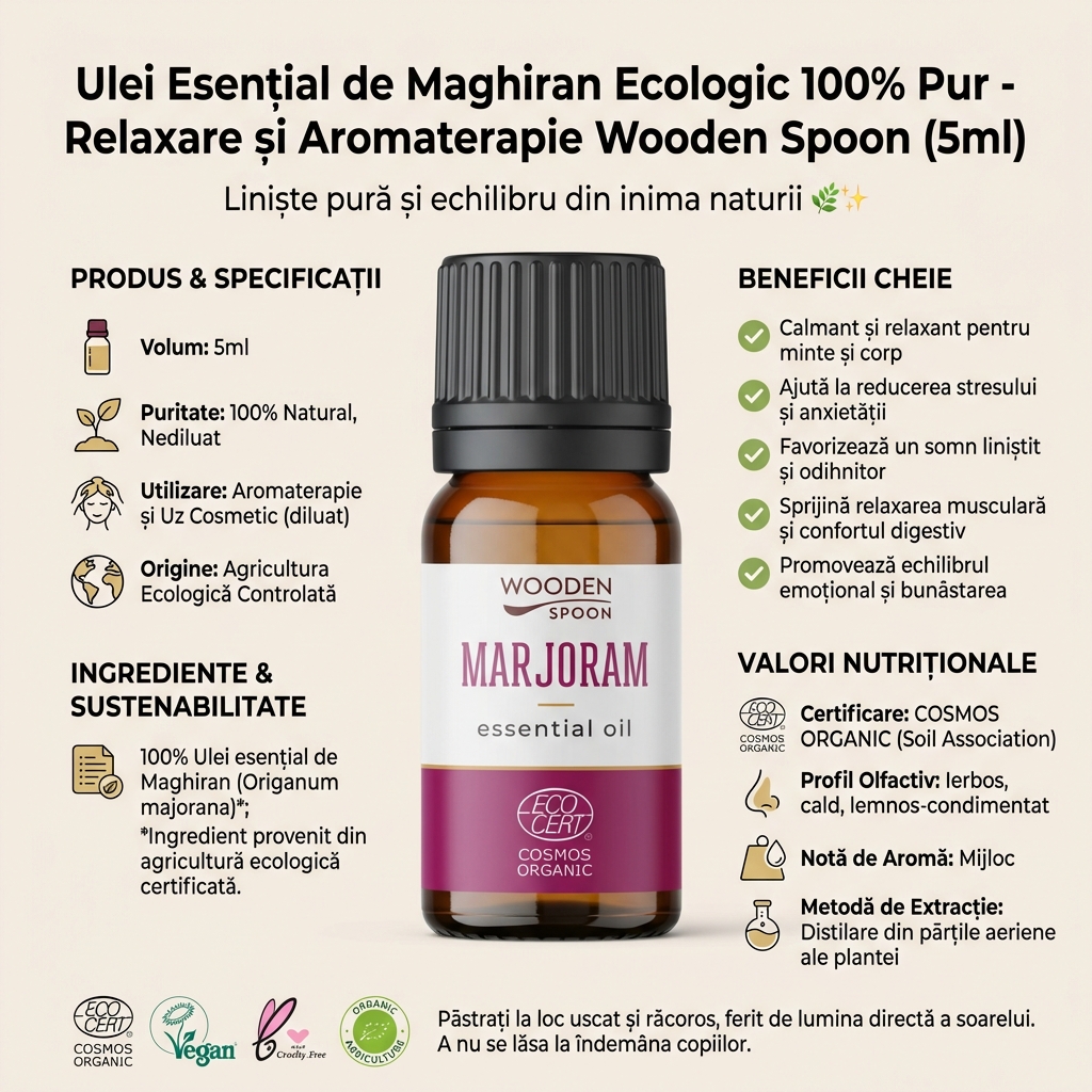 Ulei Esențial de Maghiran Ecologic 100% Pur - Relaxare și Aromaterapie Wooden Spoon (5ml) 4