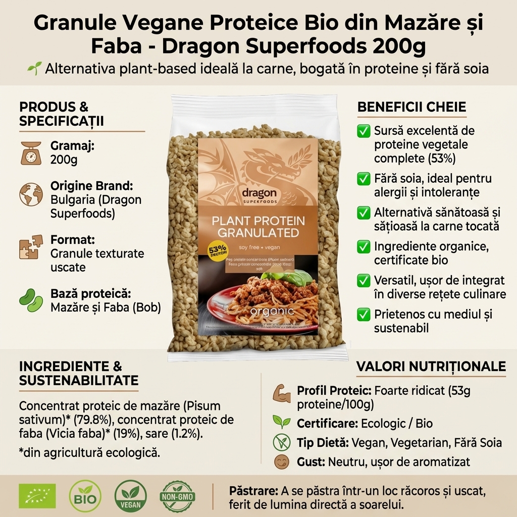 Granule Vegane Proteice Bio din Mazăre și Faba - Dragon Superfoods 200g 4