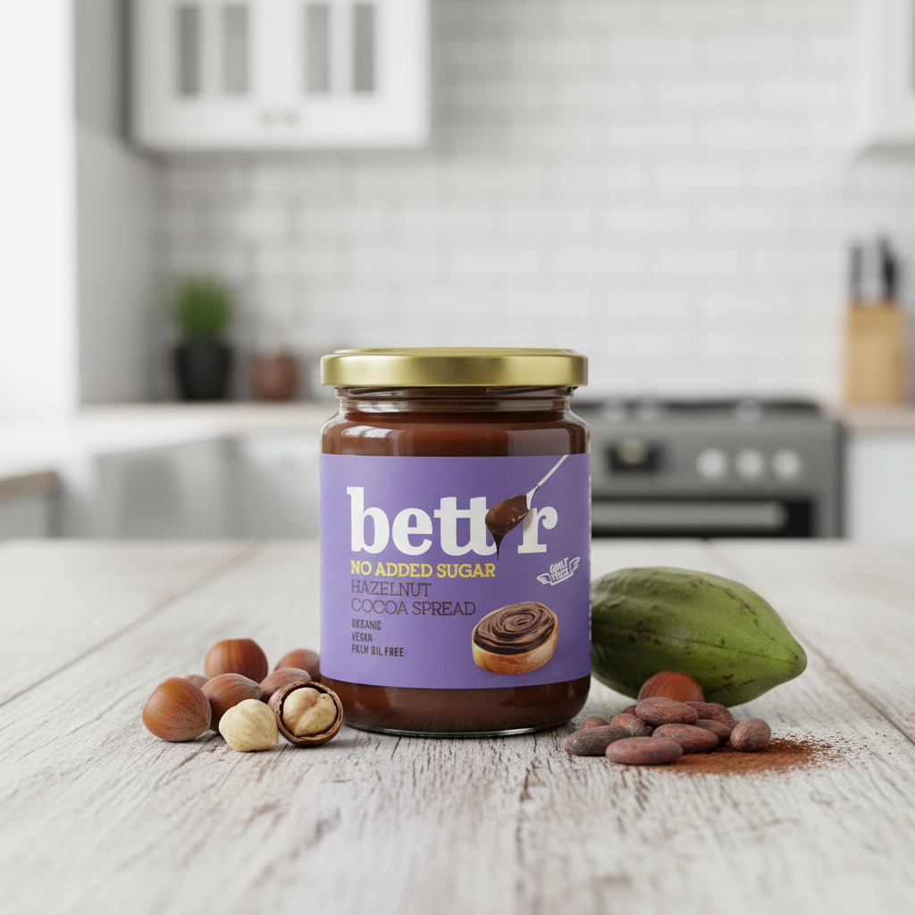 Cremă Bio de Alune de Pădure și Cacao Fără Zahăr Adăugat Bettr, 250g