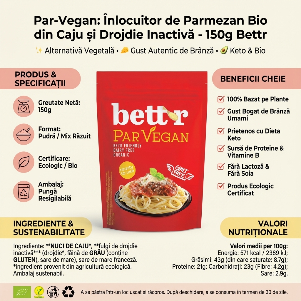 Par-Vegan: Înlocuitor de Parmezan Bio din Caju și Drojdie Inactivă - 150g Bettr 4