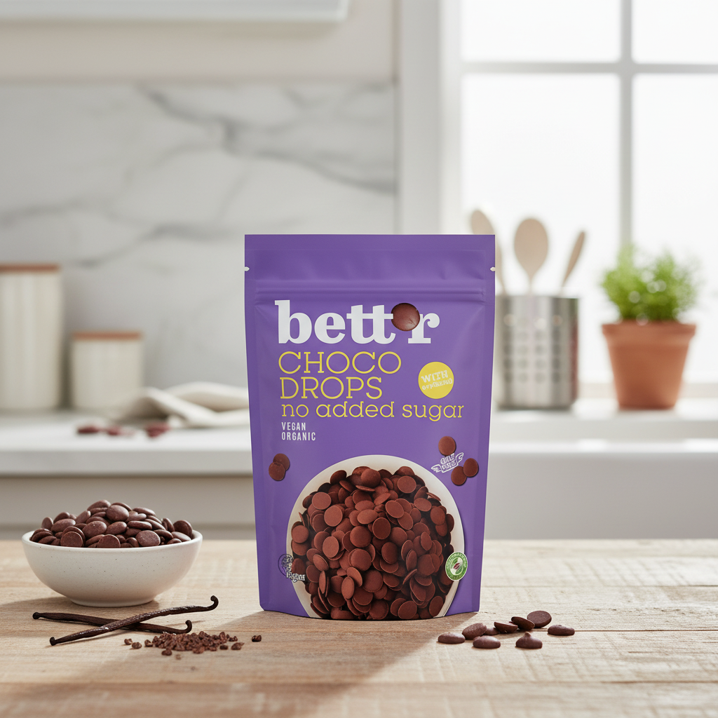 Choco Drops Bio cu Eritritol Fără Zahăr Adăugat Bettr - Chipsuri de Ciocolată Vegane 200g