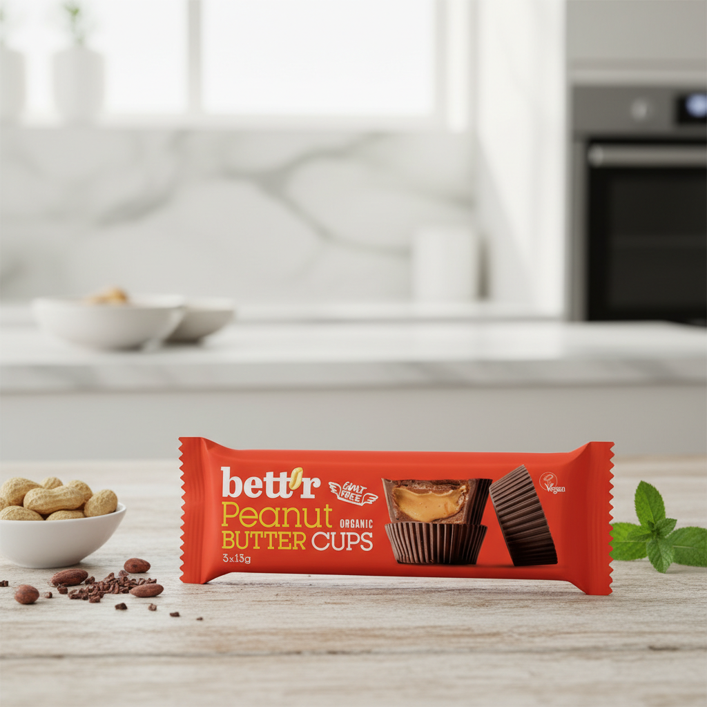 Praline Bio cu Unt de Arahide Bettr - Peanut Butter Cups 3 x 13g - Desert Vegan și Fără Gluten