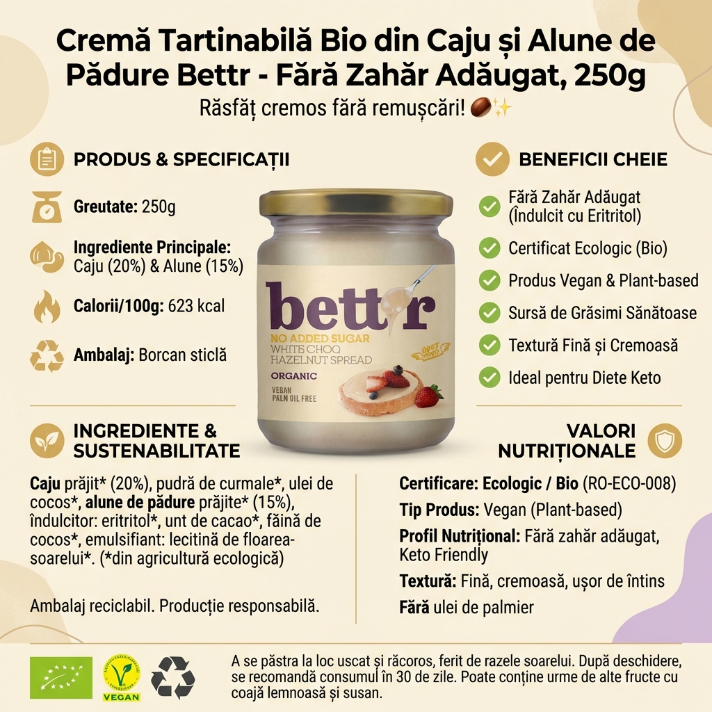 Cremă Tartinabilă Bio din Caju și Alune de Pădure Bettr - Fără Zahăr Adăugat, 250g 4