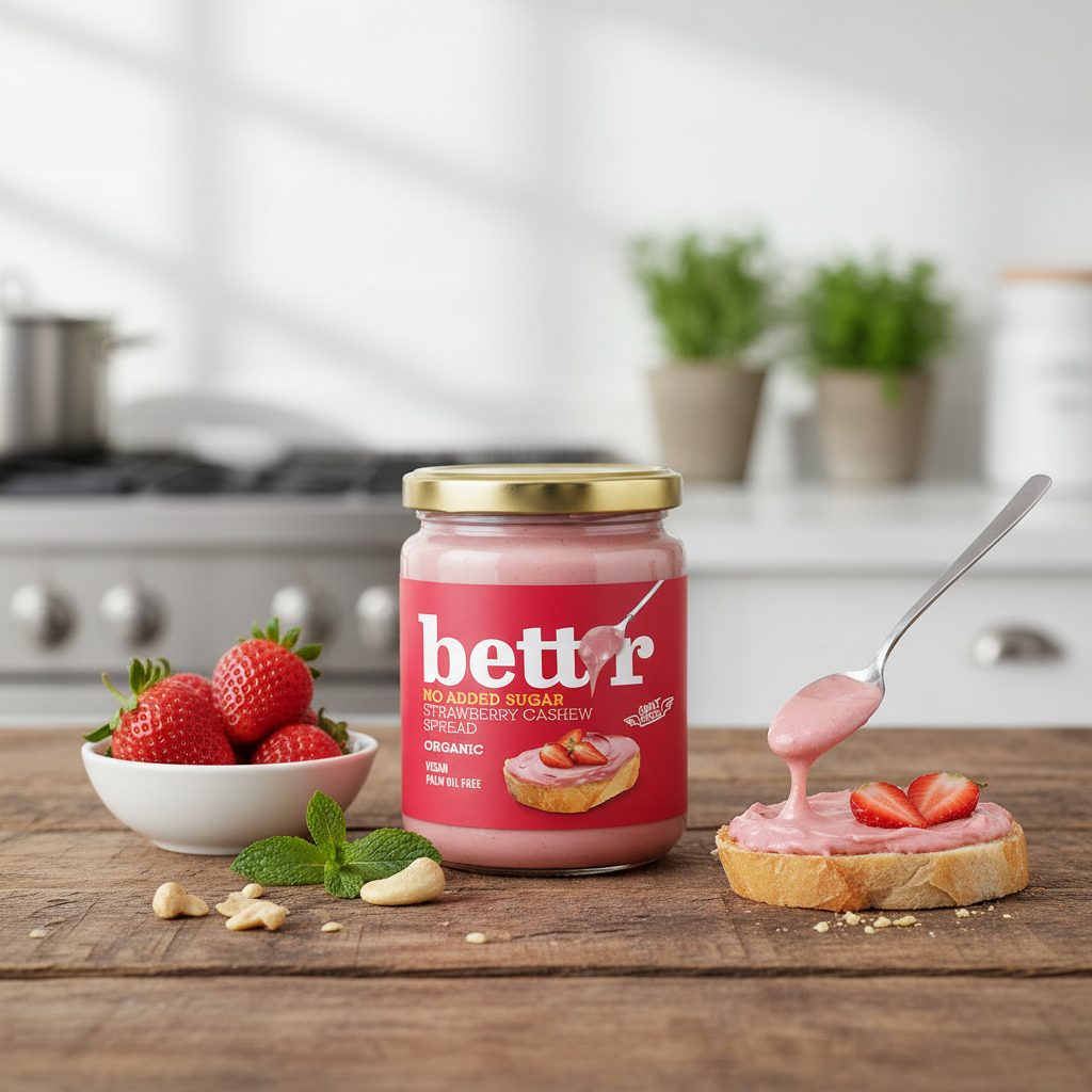 Cremă Tartinabilă Bio de Caju și Căpșuni Bettr - Fără Zahăr Adăugat 250g