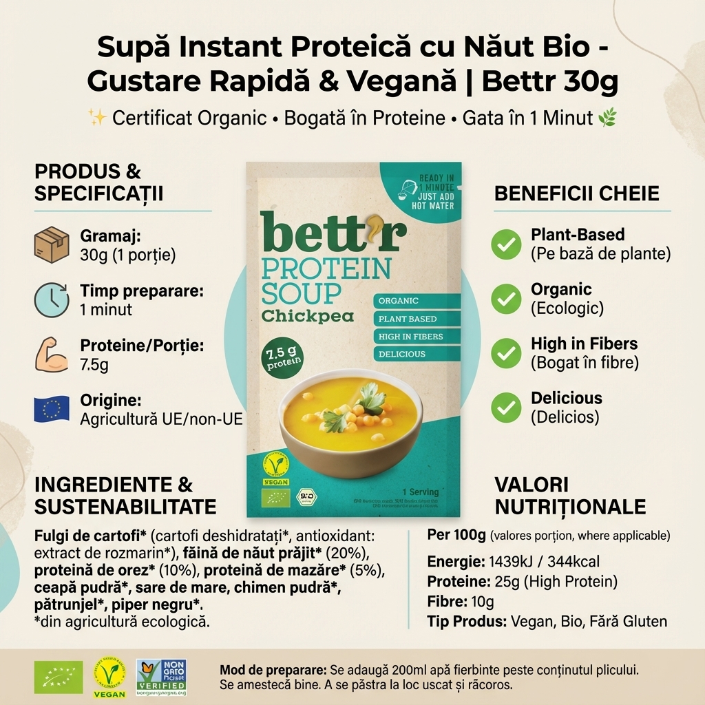 Supă Instant Proteică cu Năut Bio - Gustare Rapidă & Vegană | Bettr 30g 4