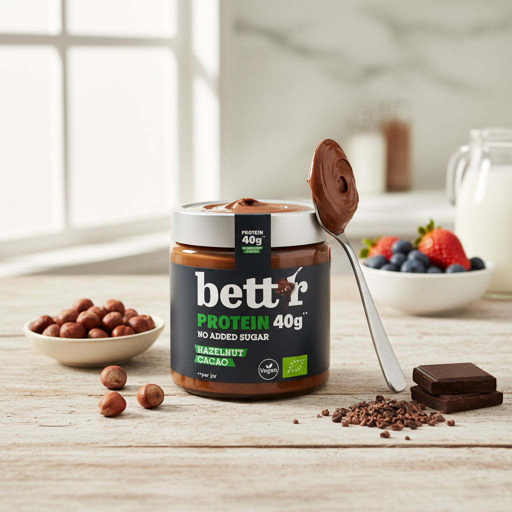 Cremă Proteică Bio de Alune și Cacao Bettr – Energie Vegană Fără Zahăr Adăugat, 250g 2