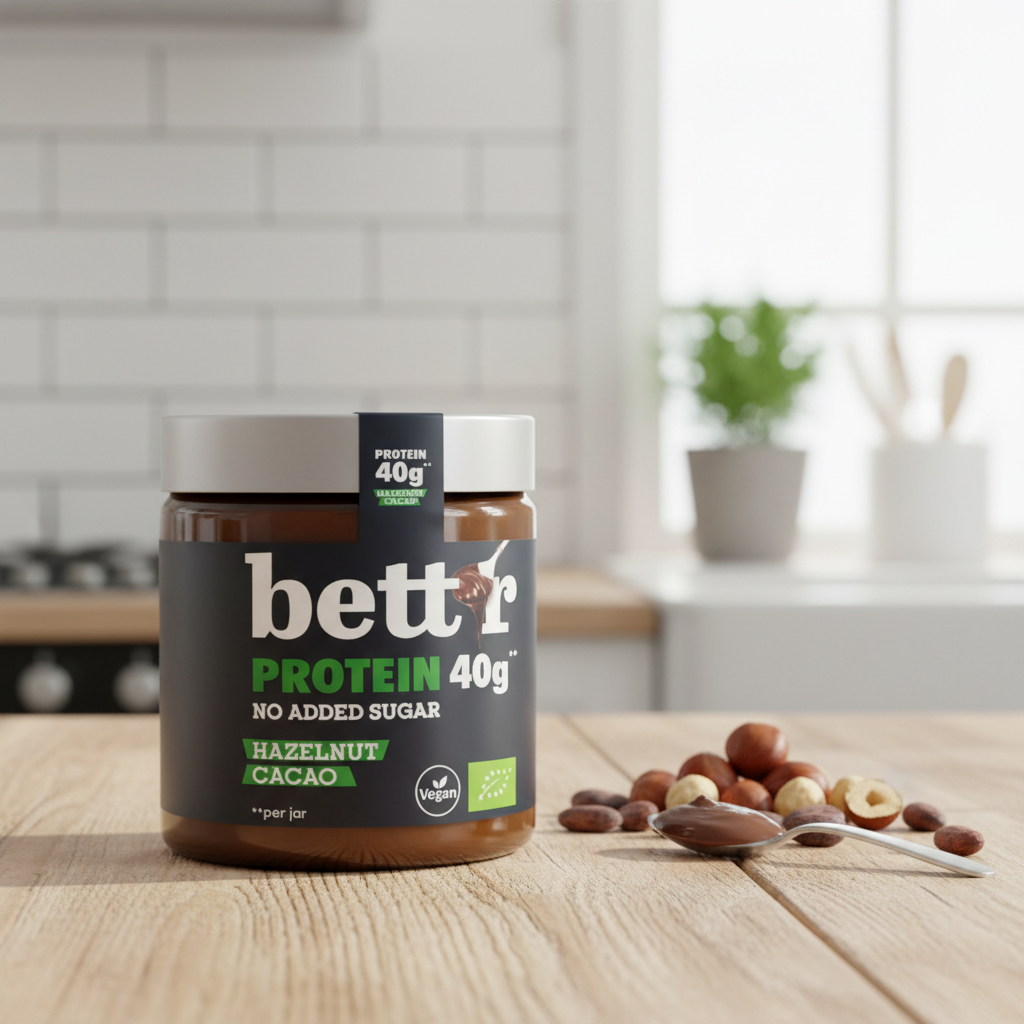 Cremă Proteică Bio de Alune și Cacao Bettr – Energie Vegană Fără Zahăr Adăugat, 250g