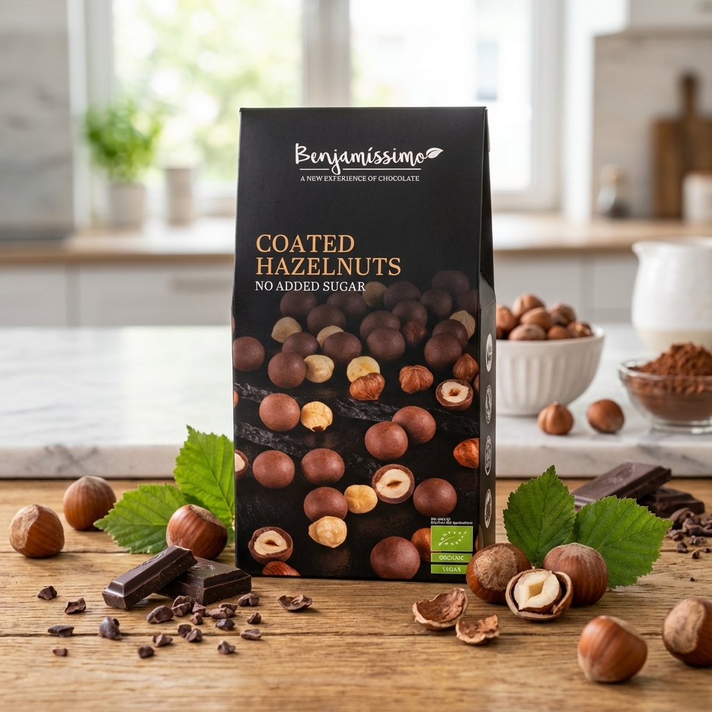 Alune de Pădure în Ciocolată cu Praline Bio, Fără Zahăr Adăugat, 60g - Benjamissimo 2