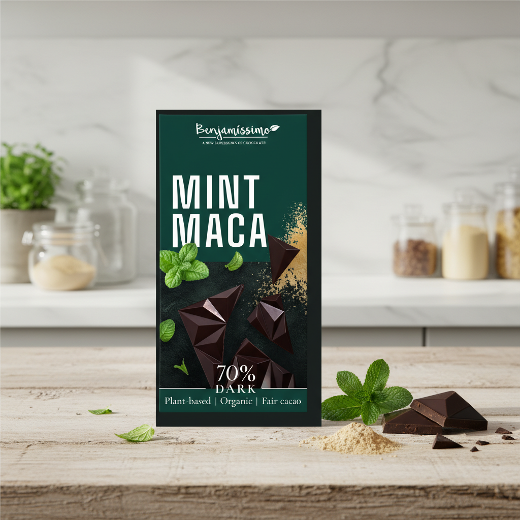 Ciocolată Neagră 70% Bio cu Mentă și Maca - Benjamissimo 60g
