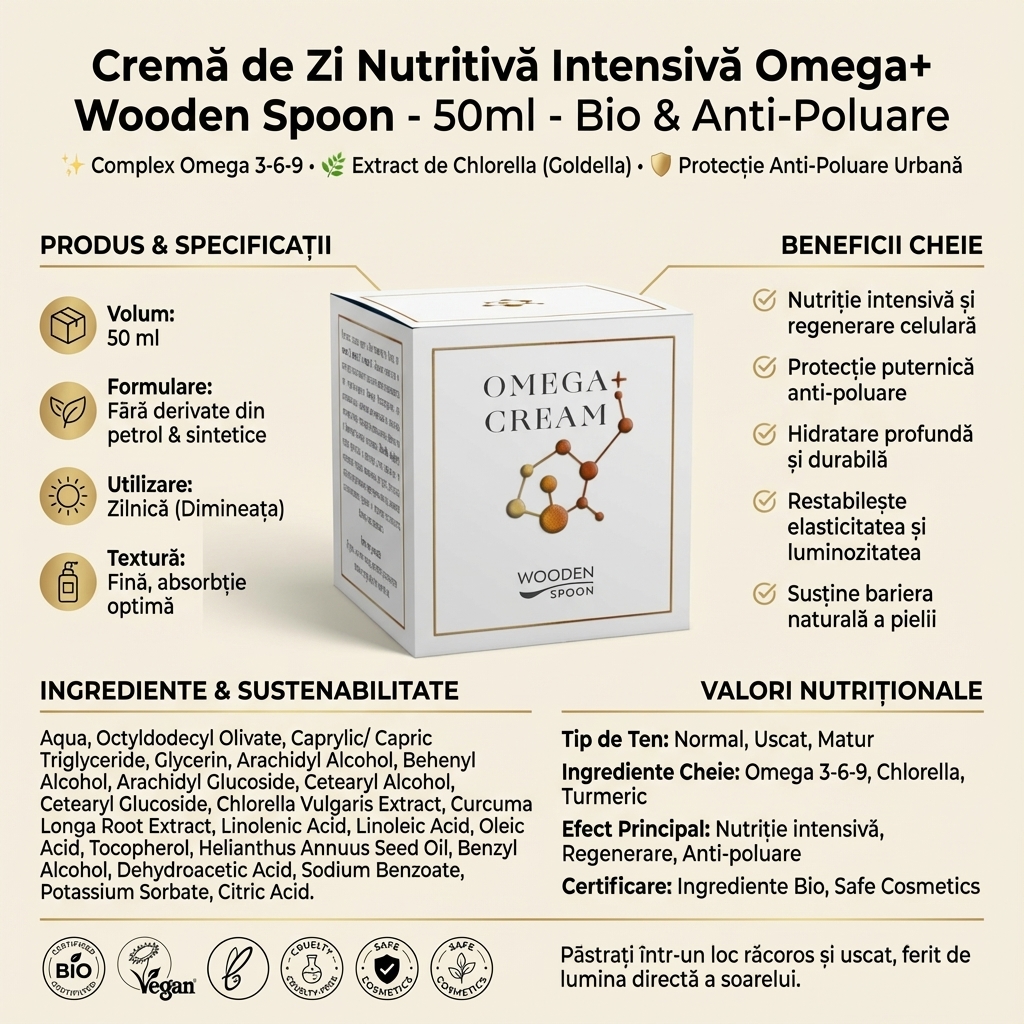 Cremă de Zi Nutritivă Intensivă Omega+ Wooden Spoon - 50ml - Bio & Anti-Poluare 4