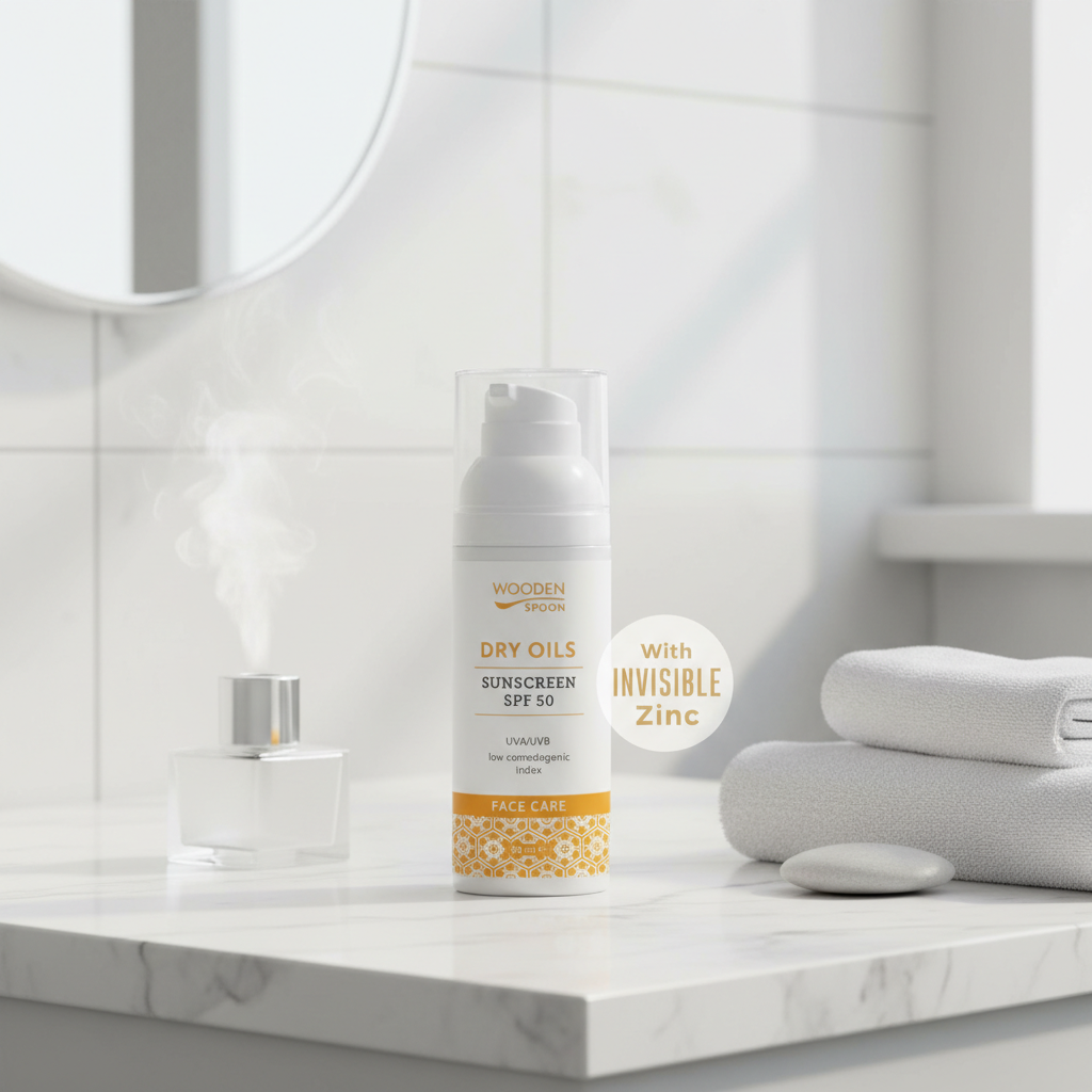 Loțiune Bio de Protecție Solară pentru Față SPF 50 cu Zinc Invizibil și Uleiuri Uscate, Wooden Spoon, 50ml 2