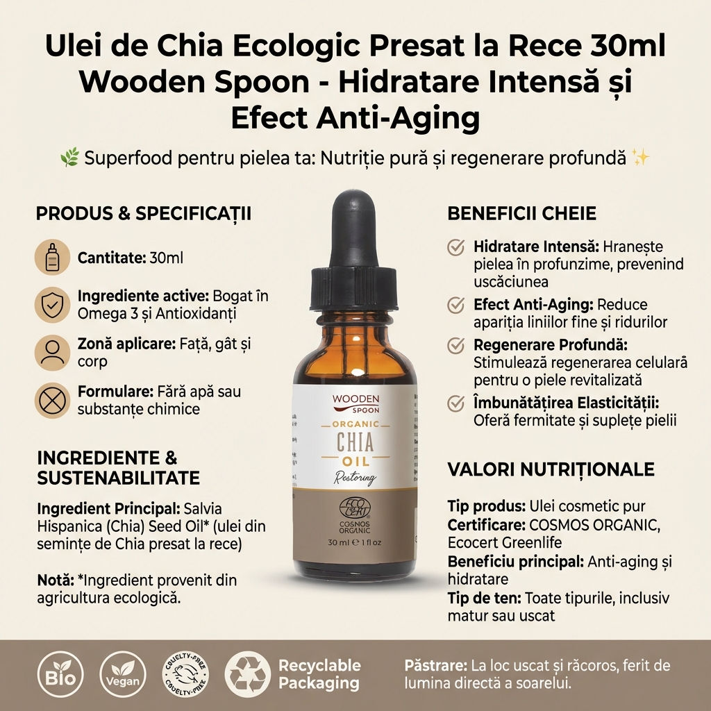 Ulei de Chia Ecologic Presat la Rece 30ml Wooden Spoon - Hidratare Intensă și Efect Anti-Aging 4