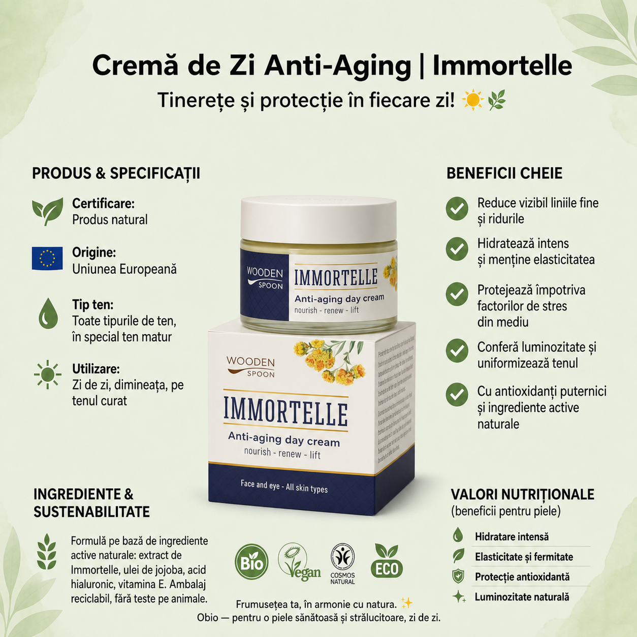 Crema de Zi Anti-Aging Immortelle Wooden Spoon - Regenerare și Lifting Bio (50ml) 4