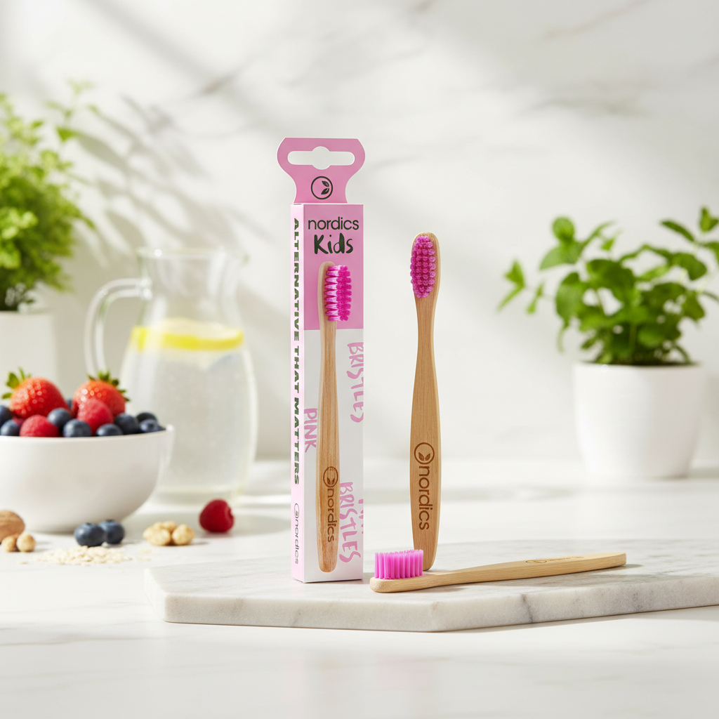 Periuță de Dinți Ecologică din Bambus pentru Copii (+4 Ani) - Nordics Pink Edition 2