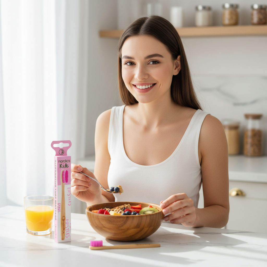Periuță de Dinți Ecologică din Bambus pentru Copii (+4 Ani) - Nordics Pink Edition 3