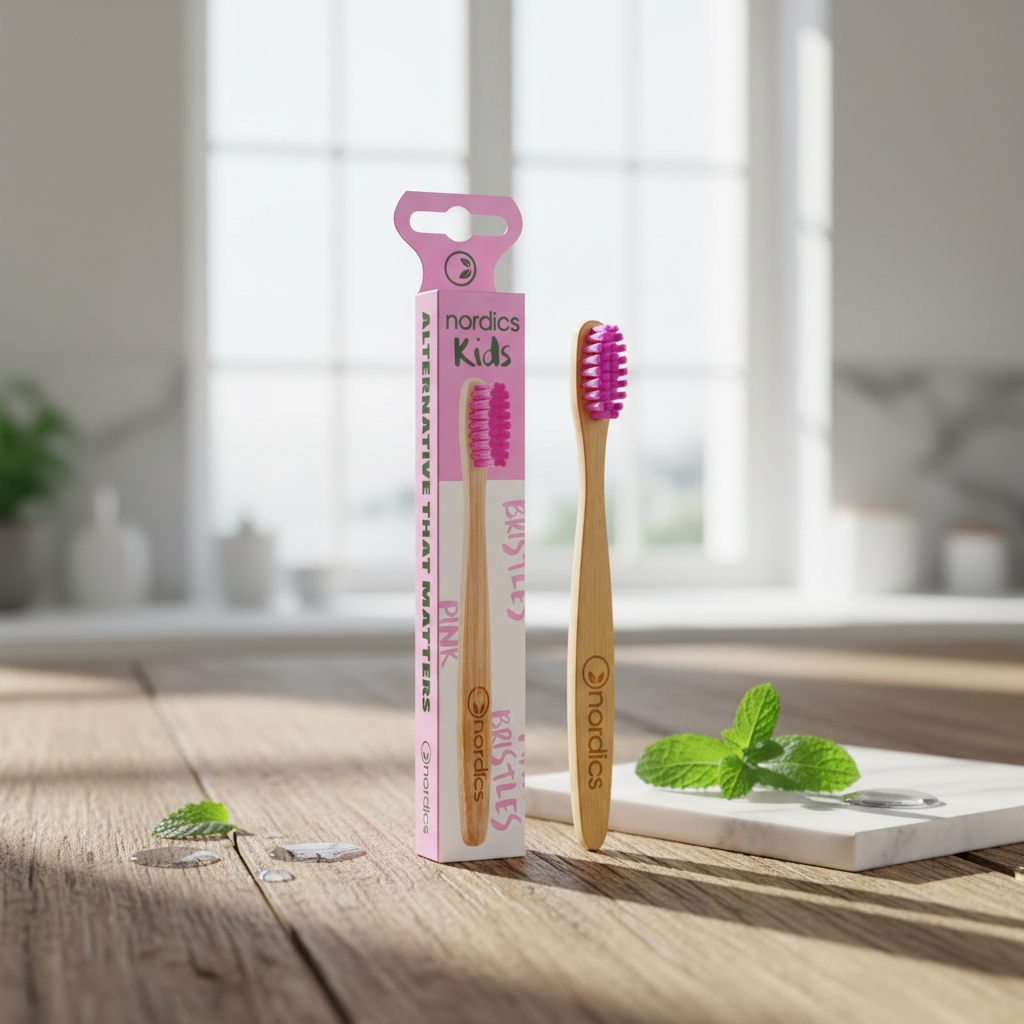 Periuță de Dinți Ecologică din Bambus pentru Copii (+4 Ani) - Nordics Pink Edition