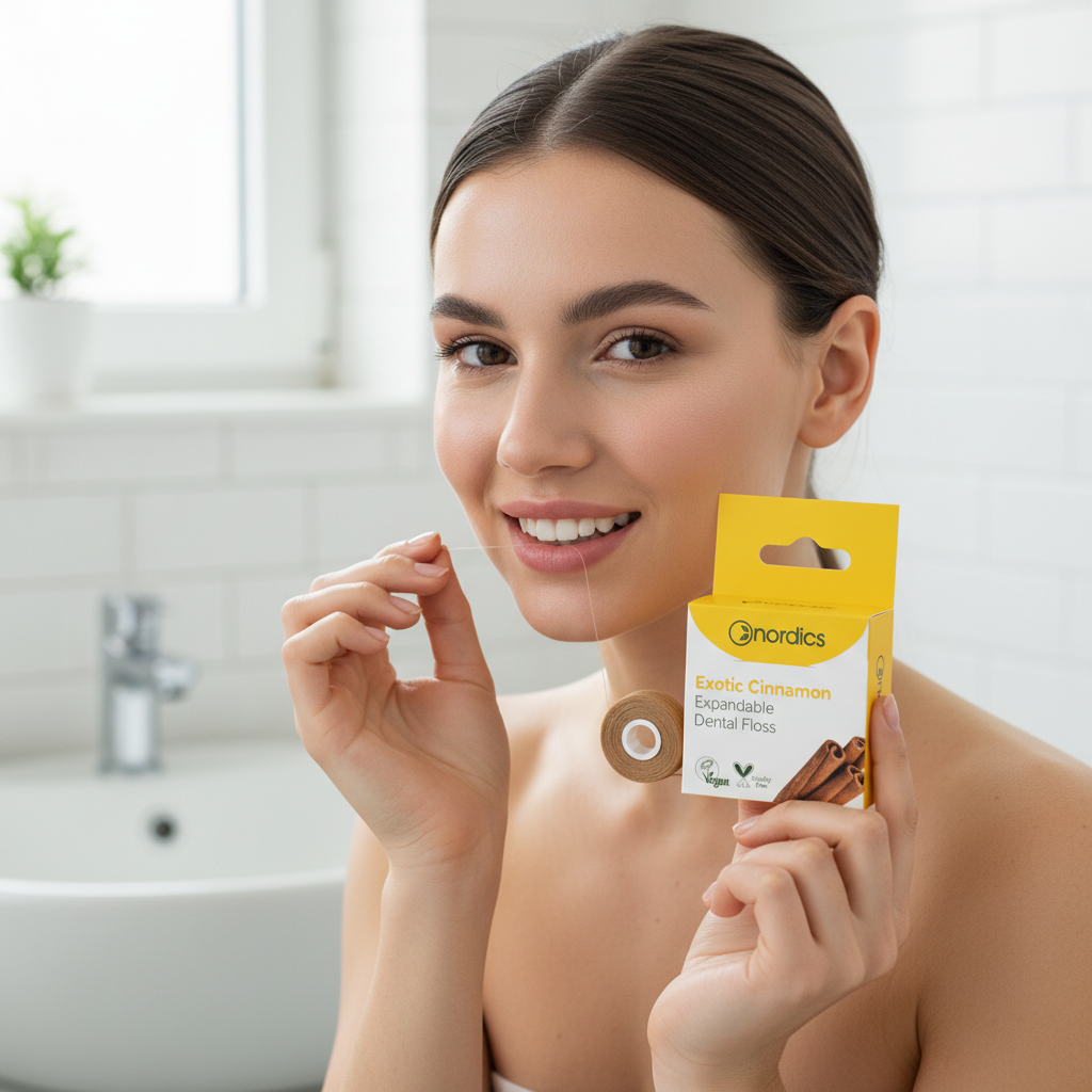 Ată Dentară Expandabilă cu Aromă Exotică de Scorțișoară Nordics, 30m – Curățare Profundă și Respirație Proaspătă 3