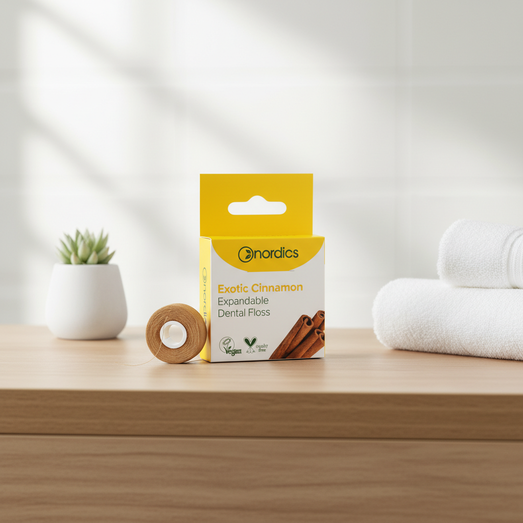 Ată Dentară Expandabilă cu Aromă Exotică de Scorțișoară Nordics, 30m – Curățare Profundă și Respirație Proaspătă