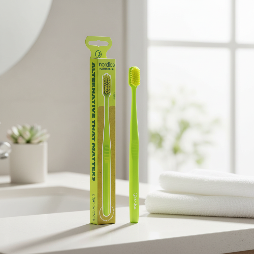 Periuță de Dinți Premium Nordics Verde - 6580 Peri Ultra-Soft pentru o Igienă Orală Superioară & Sustenabilitate