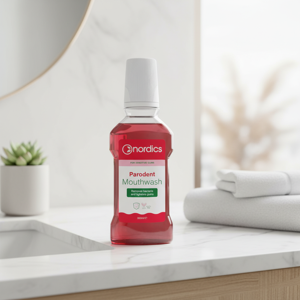 Apă de Gură Nordics Parodent: Protecție Avansată Împotriva Parodontozei și Gingiilor Sensibile 300ml