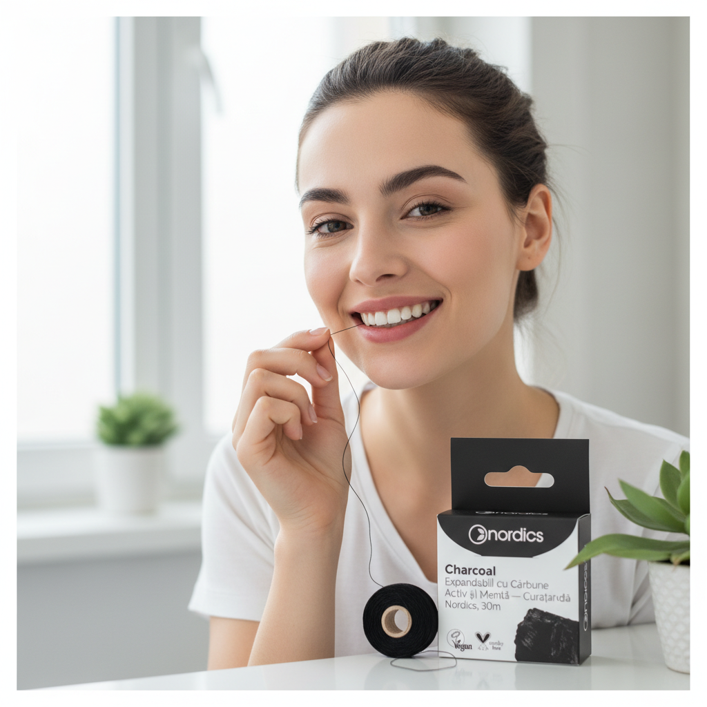 Ață Dentară Expandabilă cu Cărbune Activ și Mentă – Curățare Profundă Nordics, 30m 3