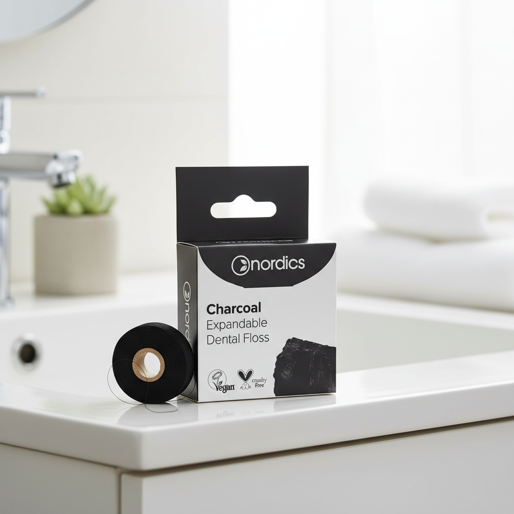 Ață Dentară Expandabilă cu Cărbune Activ și Mentă – Curățare Profundă Nordics, 30m