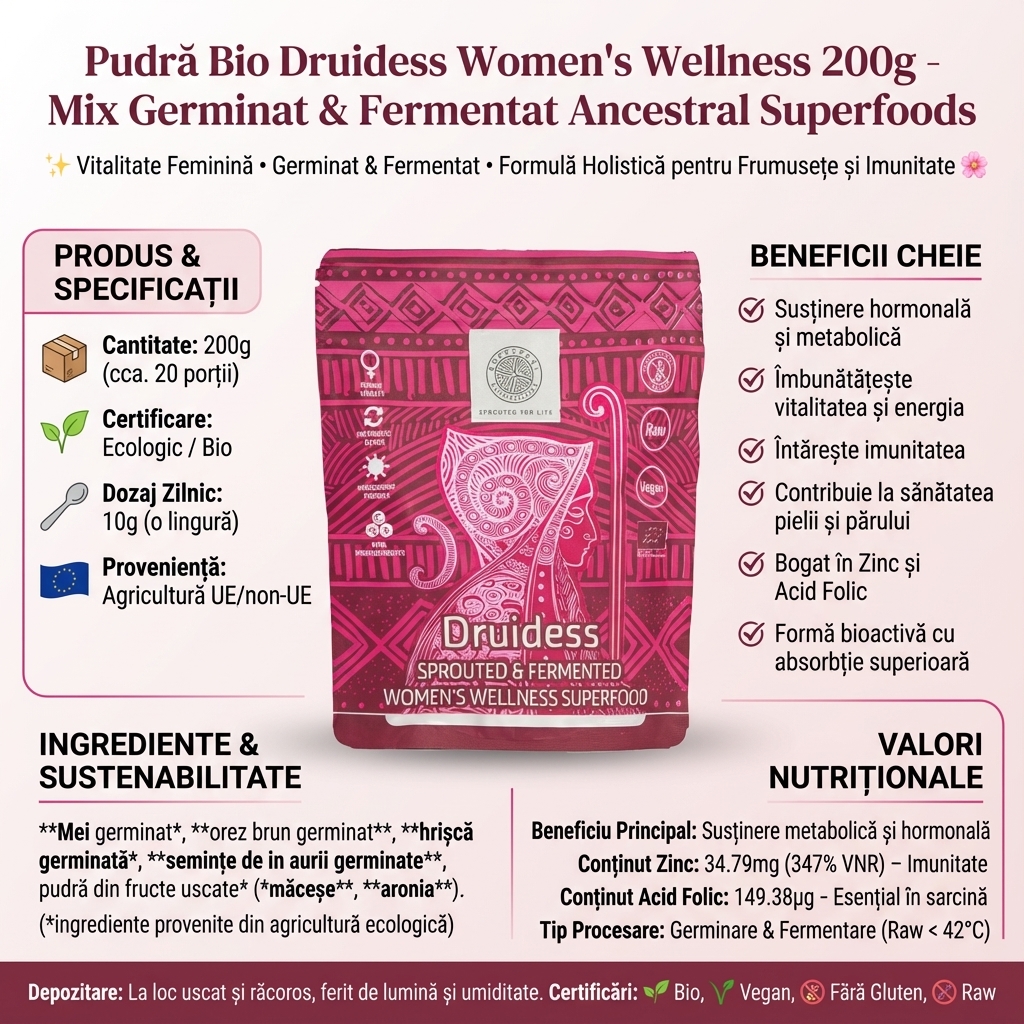 Pudră Bio Druidess Women's Wellness 200g - Mix Germinat & Fermentat Ancestral Superfoods 4
