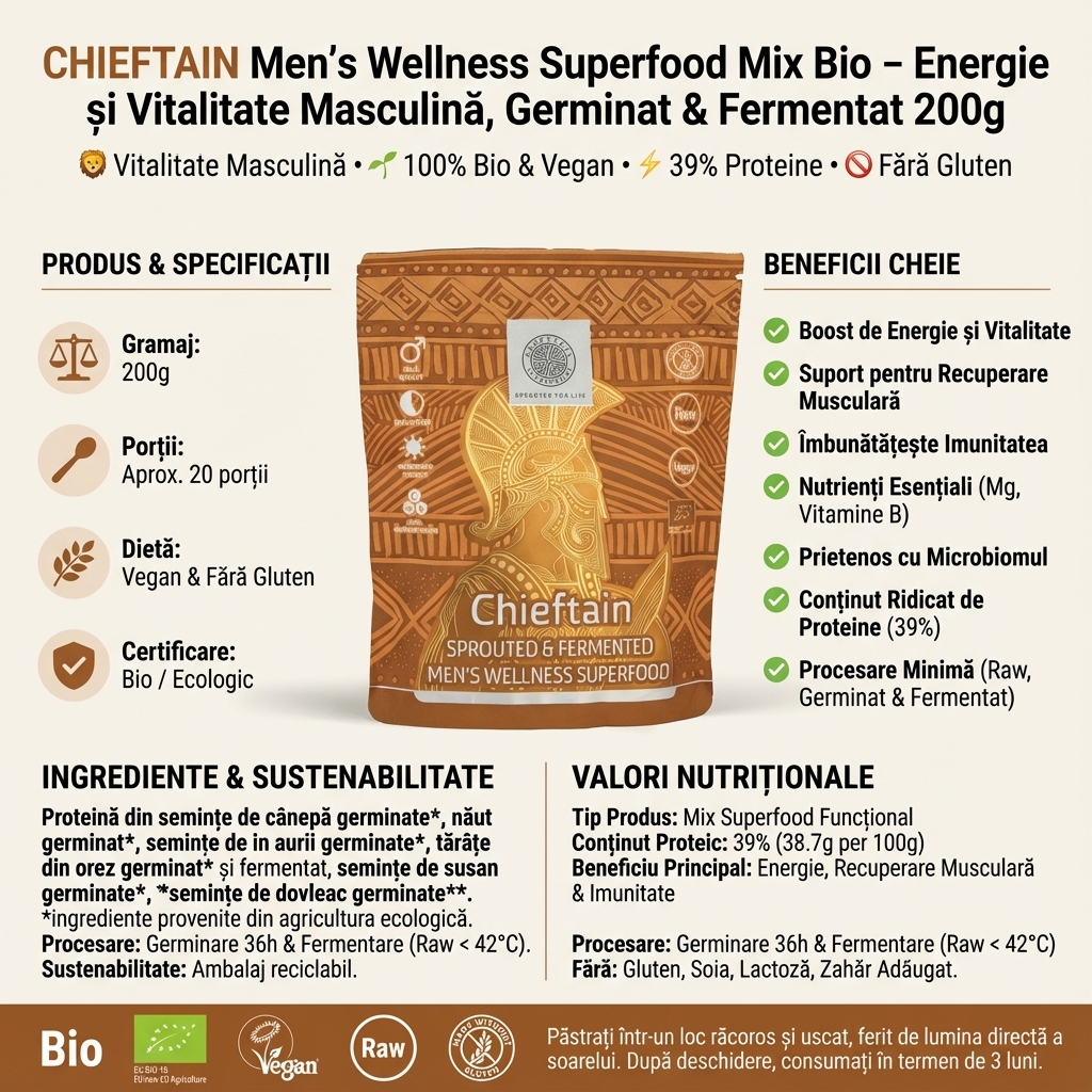 CHIEFTAIN Men's Wellness Superfood Mix Bio – Energie și Vitalitate Masculină, Germinat & Fermentat 200g 4