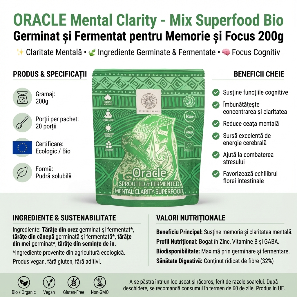 ORACLE Mental Clarity - Mix Superfood Bio Germinat și Fermentat pentru Memorie și Focus 200g 4