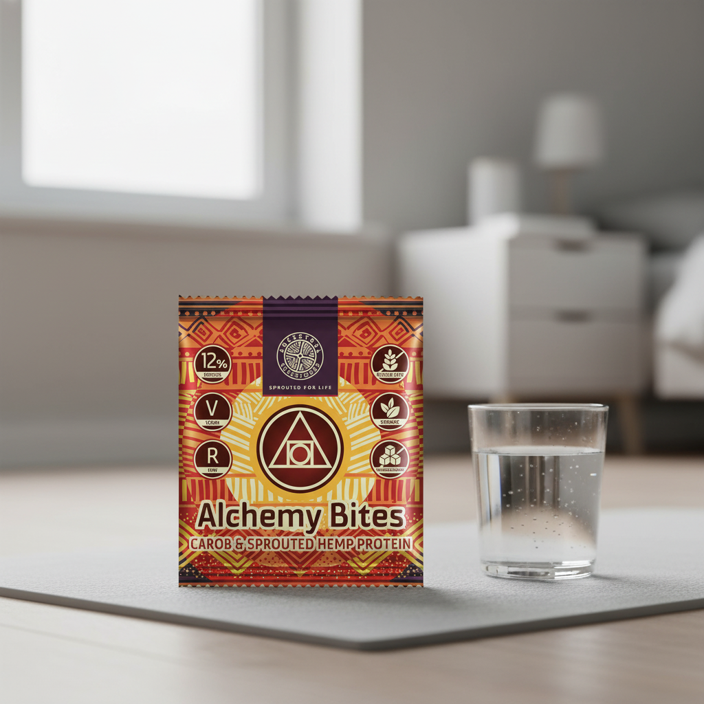 Gustare Raw Vegană Alchemy Bites cu Carob și Cânepă Germinată - Ancestral Superfoods (40g)