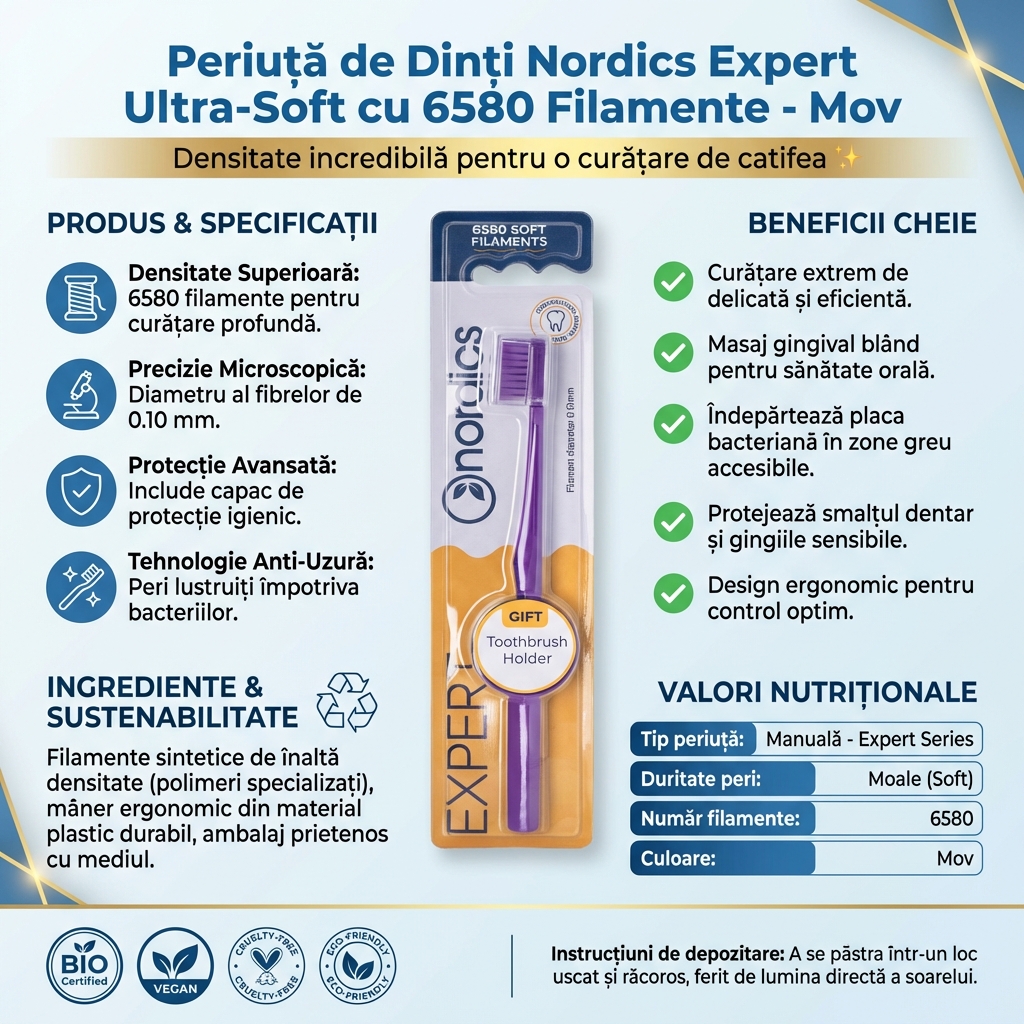 Periuță de Dinți Nordics Expert Ultra-Soft cu 6580 Filamente - Mov 4