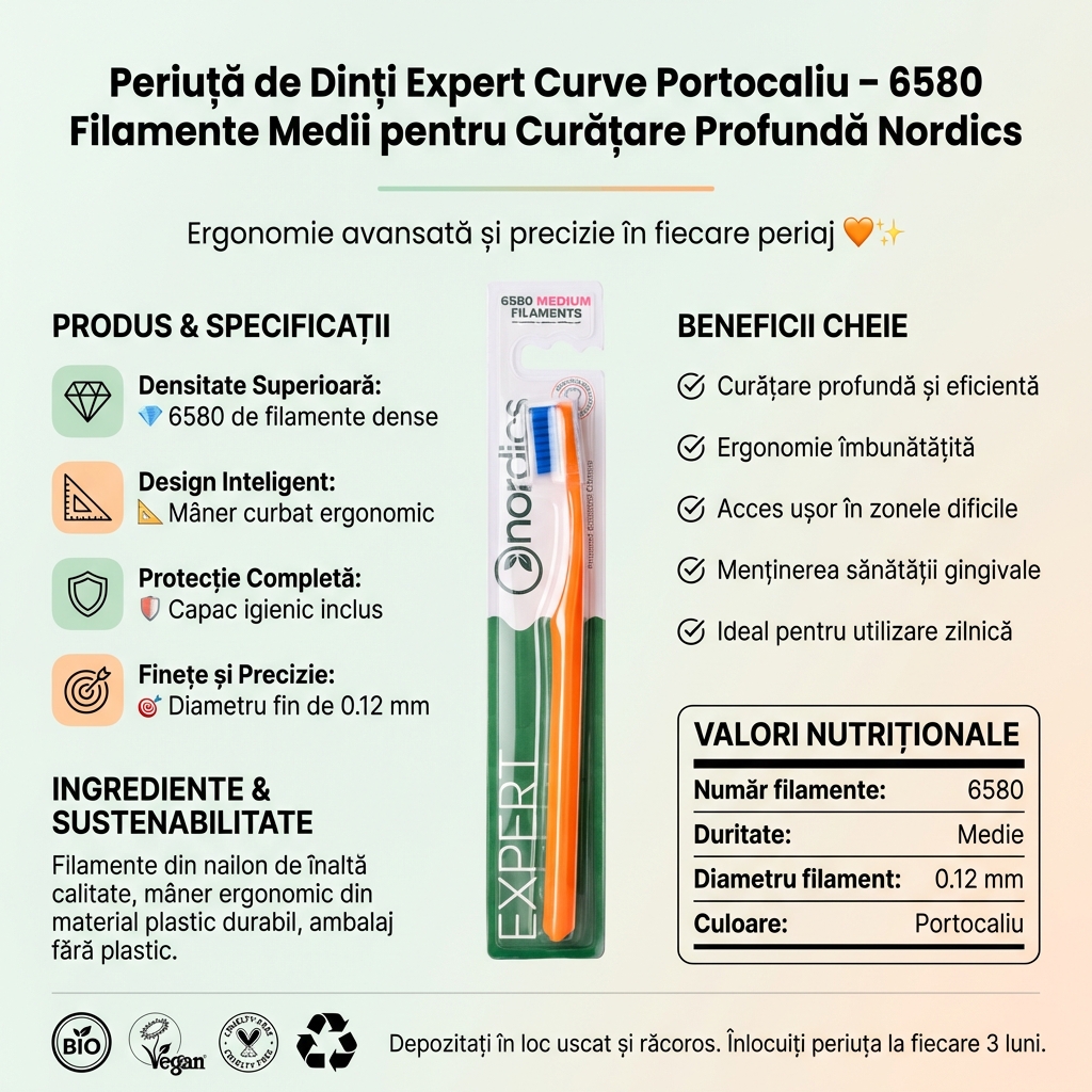 Periuță de Dinți Expert Curve Portocaliu – 6580 Filamente Medii pentru Curățare Profundă Nordics 4