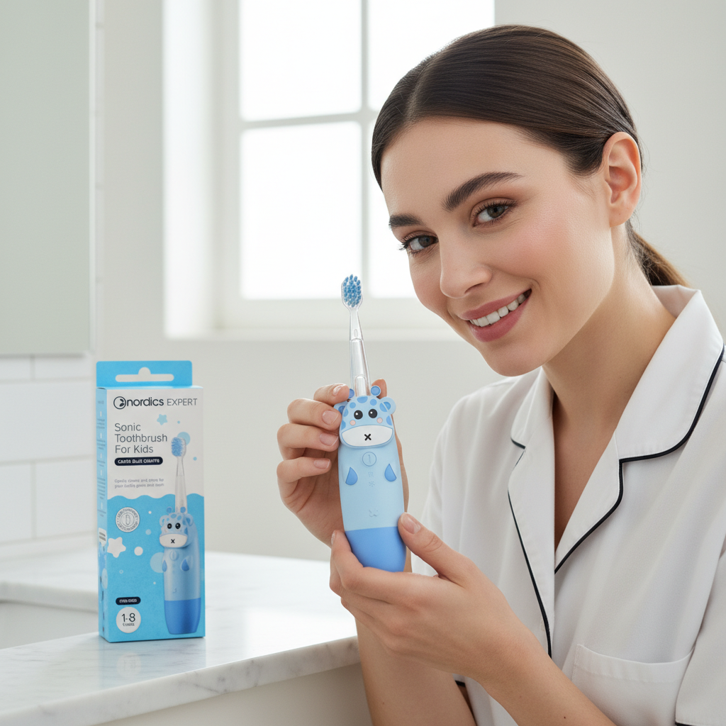 Periuță de Dinți Electrică Sonică pentru Copii Nordics Expert - Blue Giraffe (1-8 Ani) 3