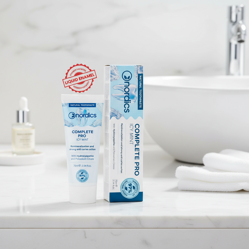 Pastă de Dinți Nordics Complete Pro cu Mentă și Hidroxiapatită - Remineralizare Avansată a Smalțului (75ml)